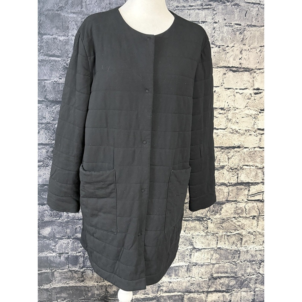 Eileen Fisher Coat Womens Petite Small Black Quilted Organic Cotton Pockets - Picture 2 of 16